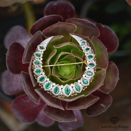 Emerald Moon Brooch Shree Balaji Diamond