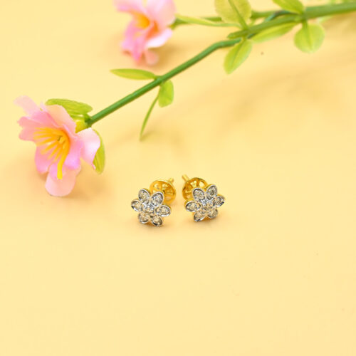 Mini Flower Shaped Earrings With Golden Color Shree Balaji Diamond