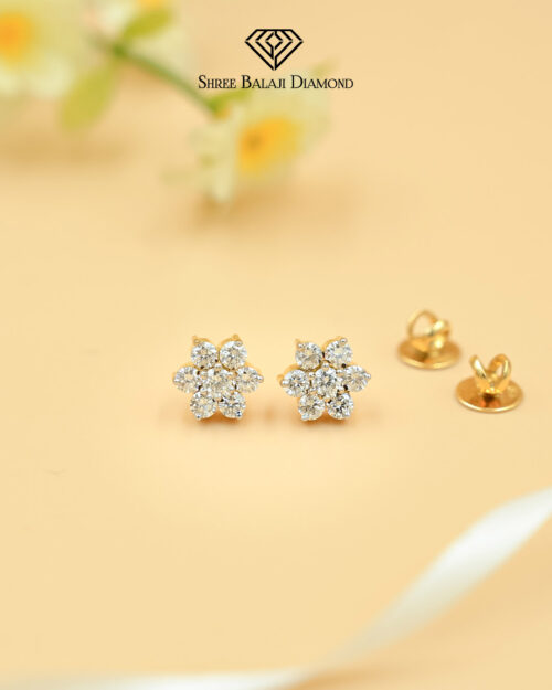 Flower Hearted Diamond Earrings Shree Balaji Diamond